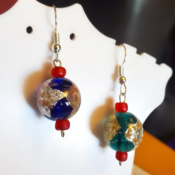 Silver Tone Hook Glass Color Bead Dangle Earrings